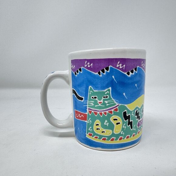 Vintage Chaleur Judith Geiger Cat Coffee Tea Mug 1987 Blue Purple Whimsical - Picture 2 of 5